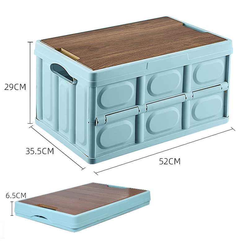 Portable Dual-Use Car and Home Folding Storage Box with Wooden Lid