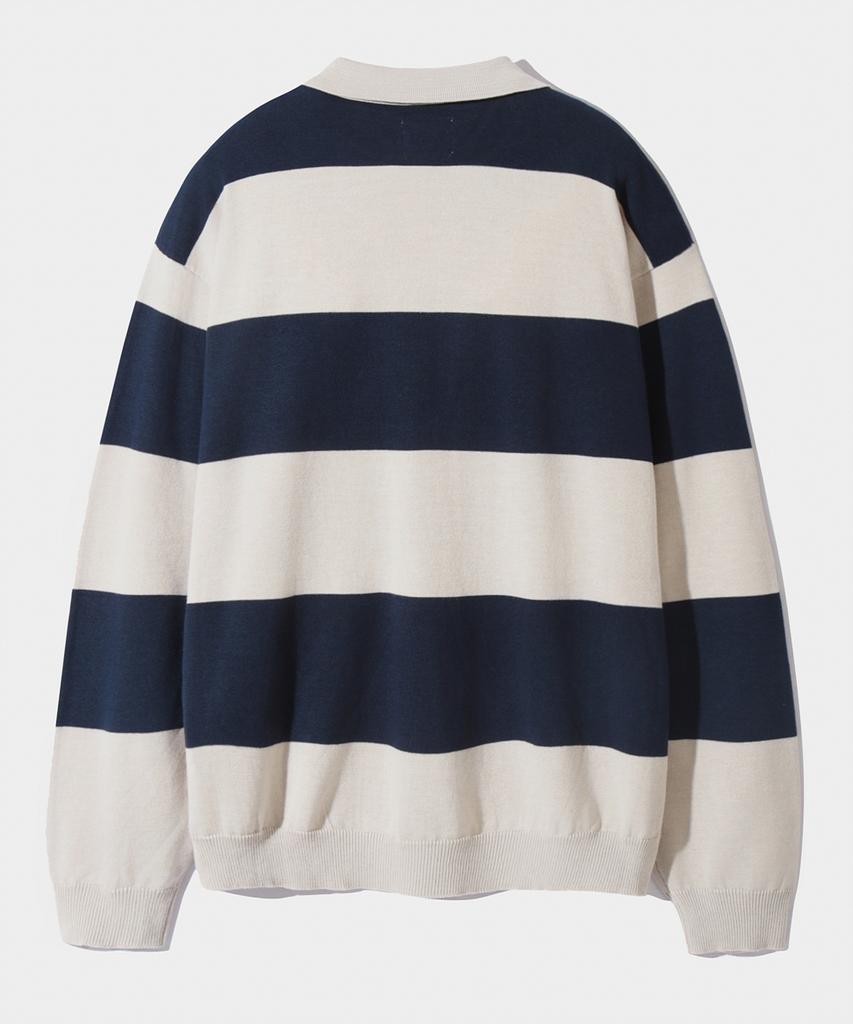 Dimiteulibeullaeg Asi Striped Rugby Long Sleeve Knit T-Shirt_Navy