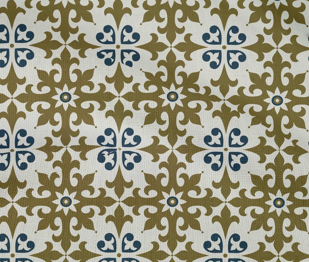 oneOone Cotton Flex Dark Olive Green Fabric Floral & Tiles Moroccan Fabric For Sewing Printed Craft Fabric By The Meter 40 Inch