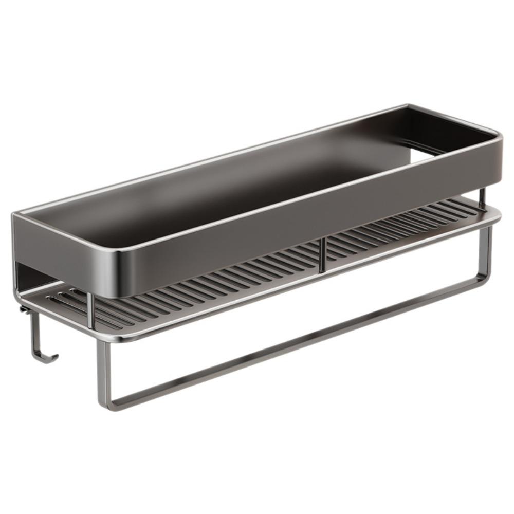Wall-Mounted Bathroom Storage Rack Punch Free Aluminum Alloy Bathroom Shelf with Hook and Rod Ventilated Bathroom Organizer