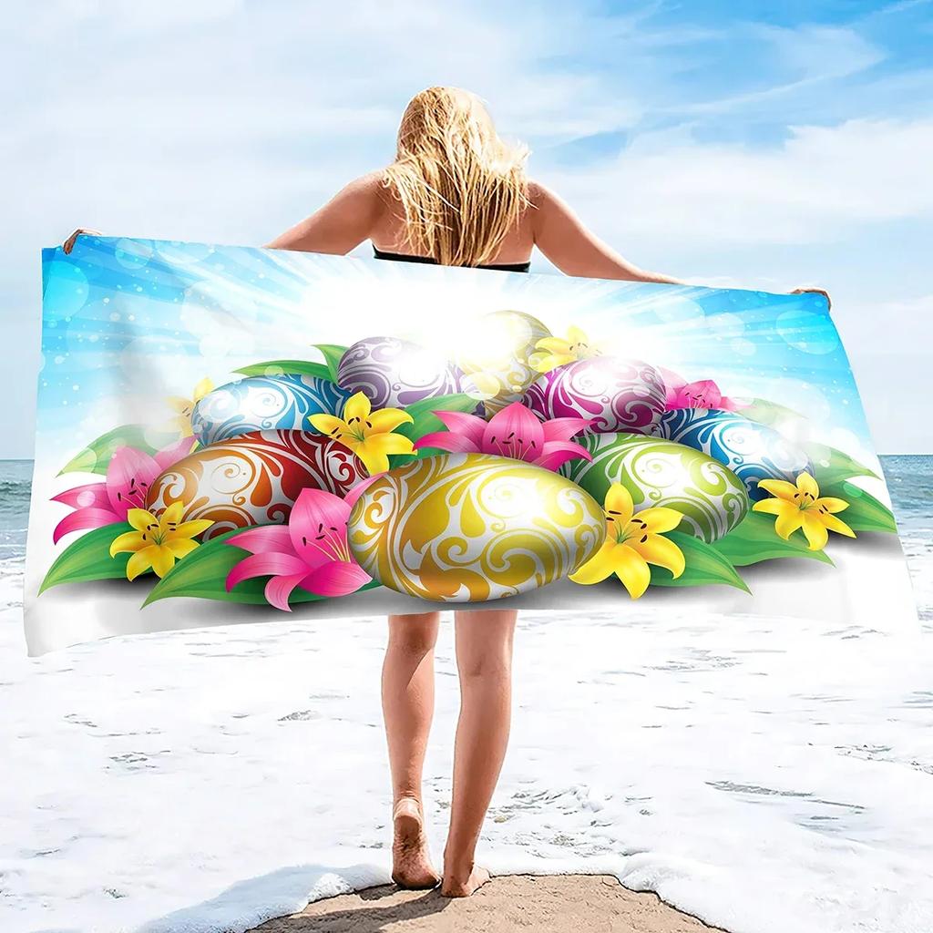 Microfiber Beach Towel,Easter Egg with Bunnies,Quick Dry Beach Towel,Soft Highly Absorbent Large Sandproof Sandless Pool Towels