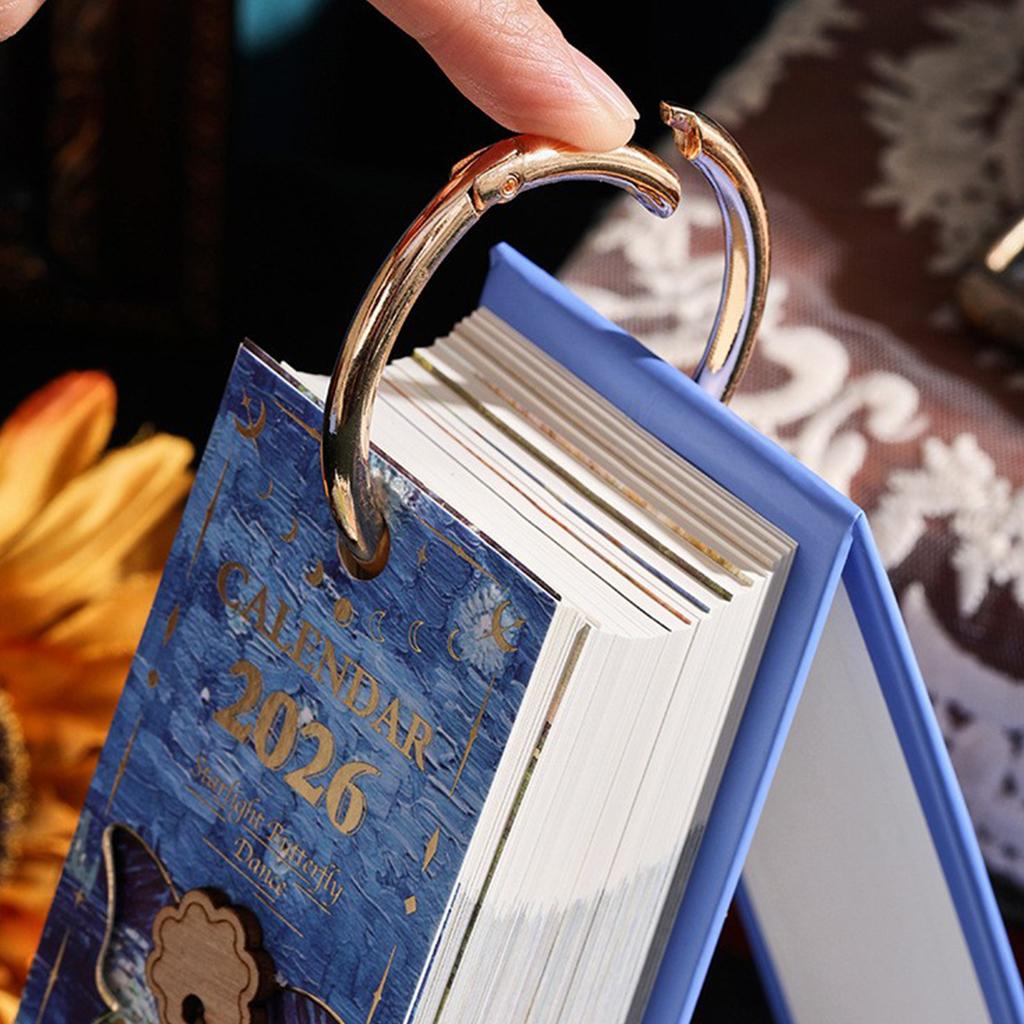 Vintage European Oil Painting Flip Calendar, Creative Daily Tear-Off Calendar With Butterfly Pendant, Elegant Desktop Decoration For Home