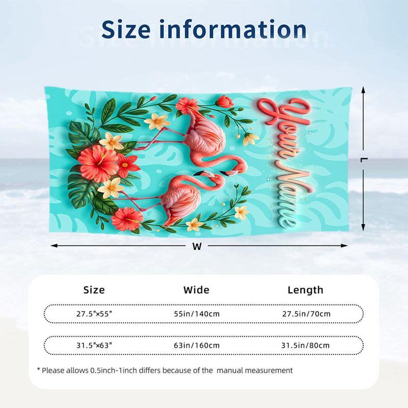 Floral Garden Theme Beach Towel Personalized Custom Name & Text Soft Quick Dry Beach Towel for Swimming Travel