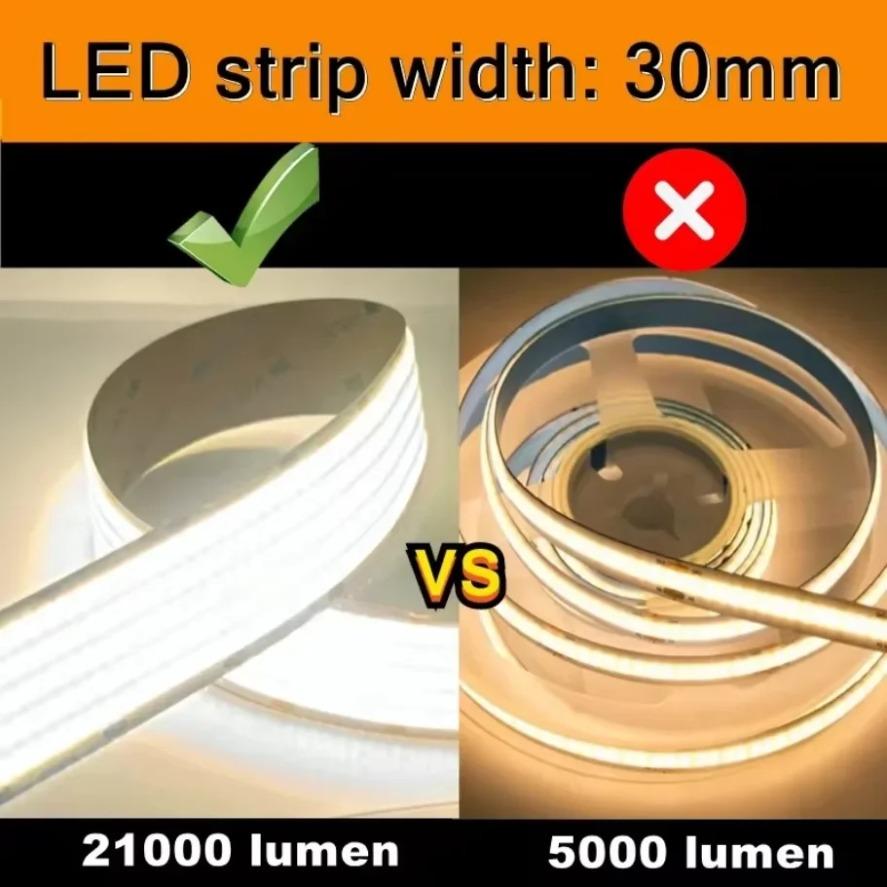 1600LED/m 30mm Wide Super Bright COB LED Strip DC24V LED Ribbon Tape Indoor Lighting TV Backlight Flexible Ribbon Rope LED Strip