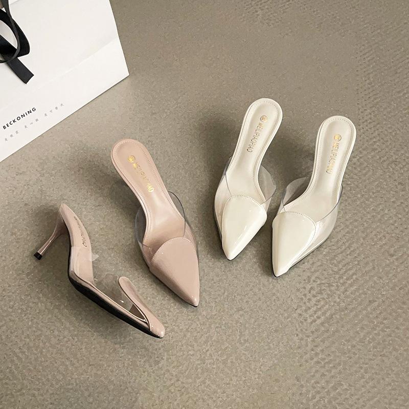Spring and Summer New High-heeled Bag Head Sandals Women's Pointed Transparent Love Slippers Fashionable Thin-heeled Cool Slippers Women's Outer Wear