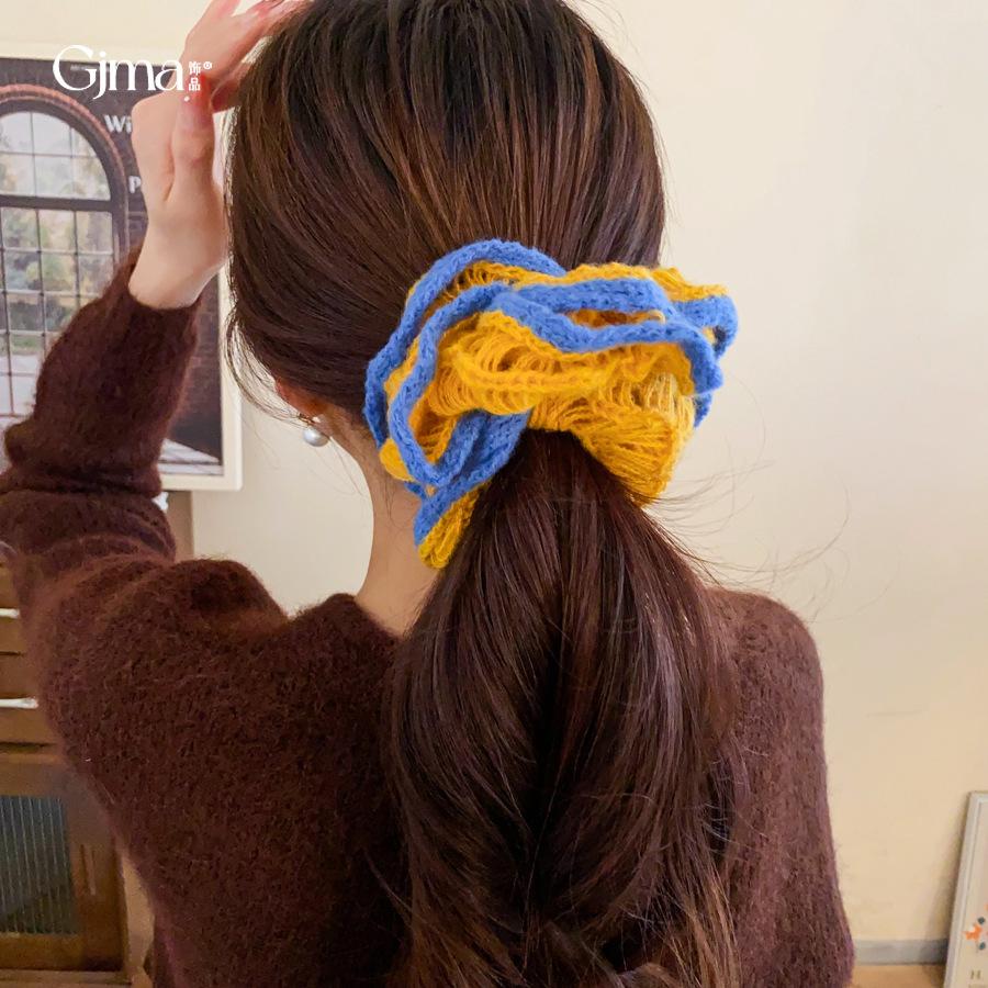 Podzimní a zimní korejská verze líného stylu vlněná pletená krajková čelenka dámská vysoce kvalitní velká gumička do vlasů univerzální vlasy