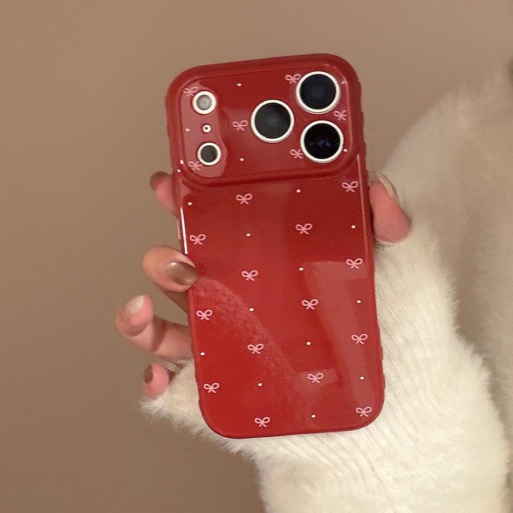 Suitable for Apple 16 Mobile Phone Case Iphone17promax Burgundy Bow 13 Retro Simple 14 Anti-fall 17 Soft Shell