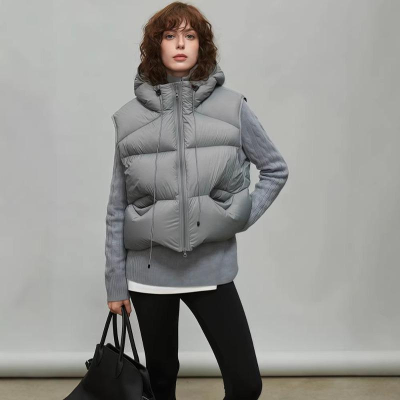 Autumn and winter new white goose down vest women's small hooded loose short puff vest