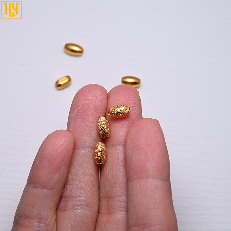 Copper-Plated 24K Gold Frosted Oval Beads for Handmade Jewelry