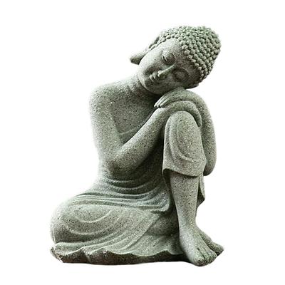 Estatua de Buda de Arenisca Tallada a Mano Piedra Natural Decoración de Meditación para Hogar Oficina Feng Shui Acuario Decoración Exterior Interior