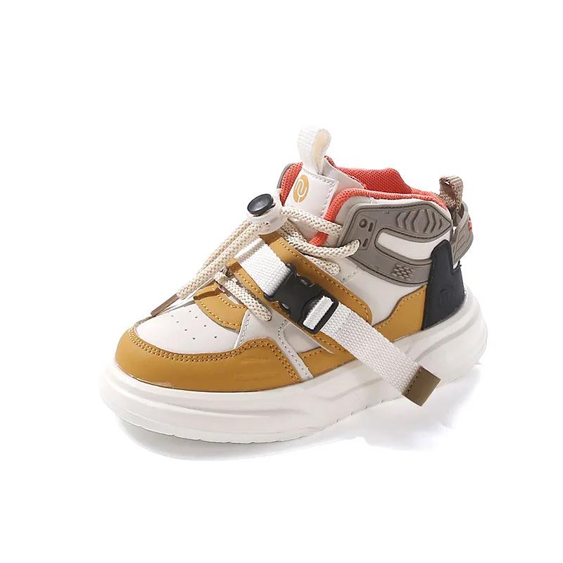 

Детская спортивная обувь Высокие кроссовки для мальчиков и девочек Баскетбольные кроссовки с выдвижной кнопкой Мода 2024 Студенческие кроссовки Толстая мягкая подошва 21 жёлтый