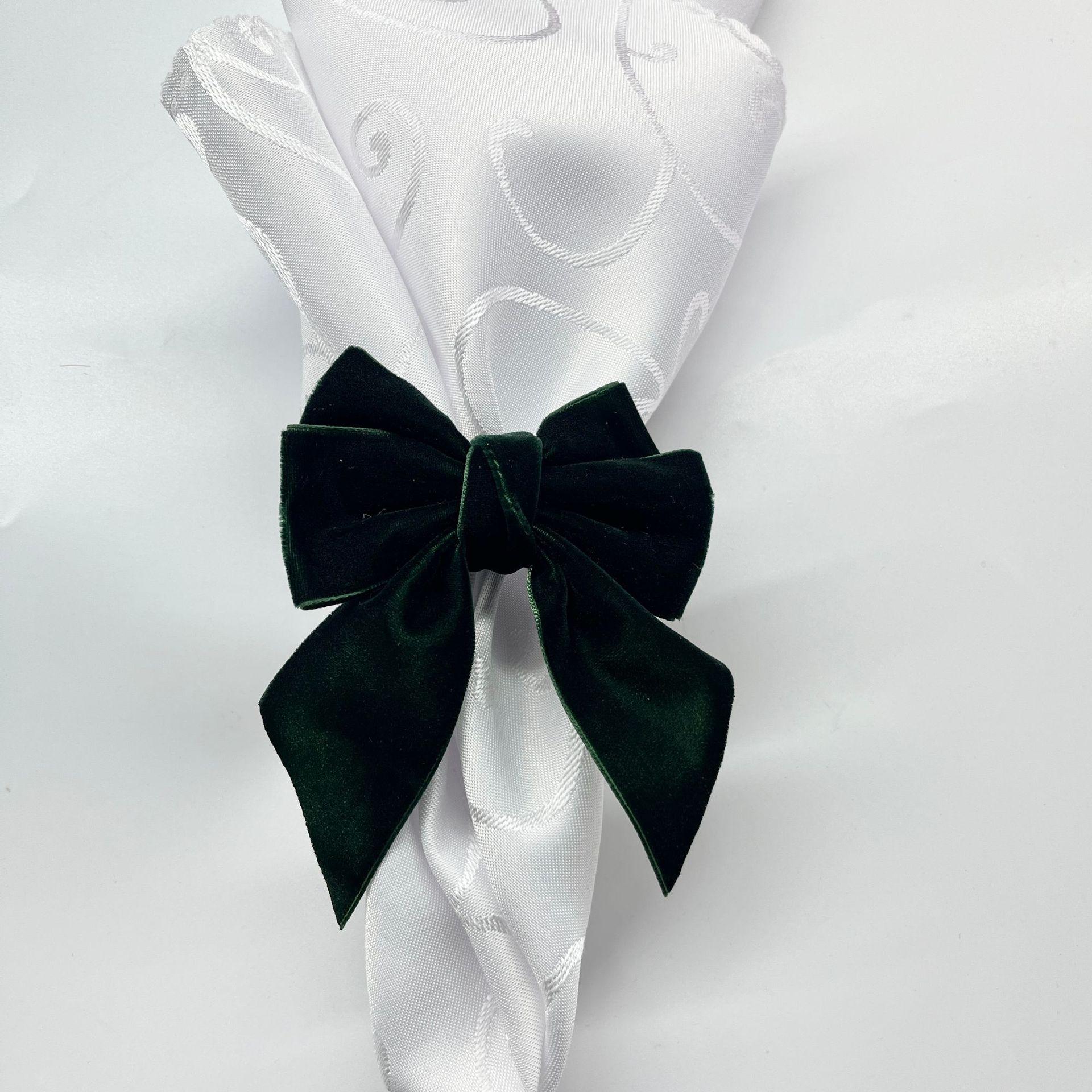 

Christmas Bow Napkin Ring, Solid Color Velvet Napkin Buckle, Christmas Party Table Decorations, Suitable for Daily Use, Wedding чёрный