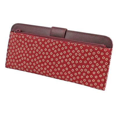 Indenya Inden Long Wallet, Large, Slim, Deerskin, Red with White Lacquer, Small Cherry Blossom Pattern, 2107-13-002