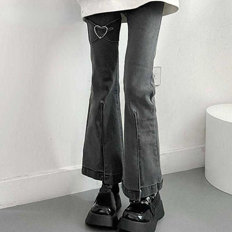 Love Metal Gray Women Jenas High Waist Flares Pants 2022 New Fashion Y2K Vintage Cute Sweet Casual 2000s E Girl Female Clothes