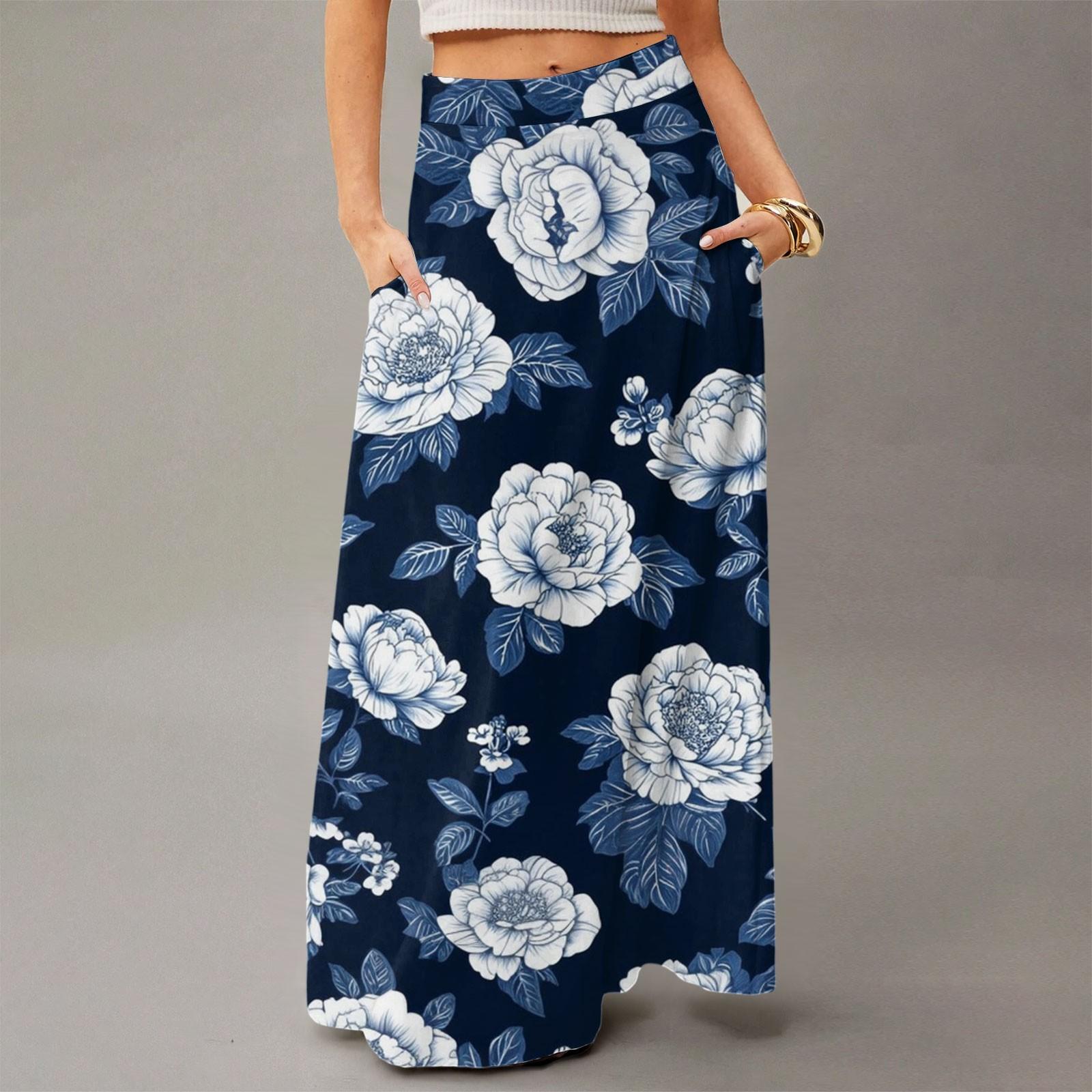 

Женская повседневная складная юбка макси с цветочным принтом, высокой талией, карманом, драпировкой и свободным кроем XXL