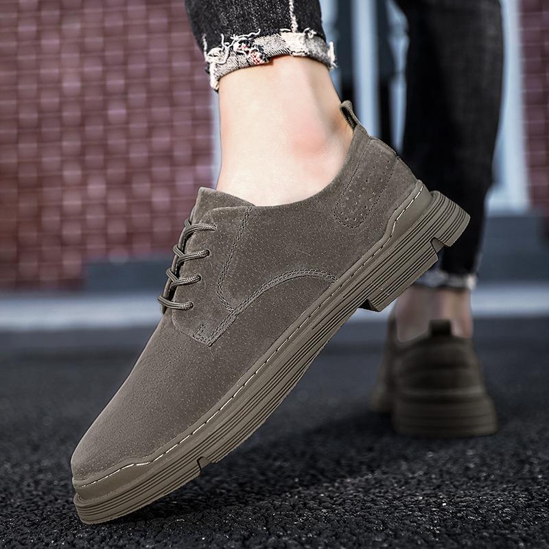 Genuine Leather Men's Shoes Spring Tide Shoes Low Top Big Head Work Shoes British Fashion Casual Leather Shoes Men's All-Match Shoes