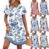 Dresses For Women Short Sleeve Print Round Neck Casual Dresses Waist Dress With Pockets