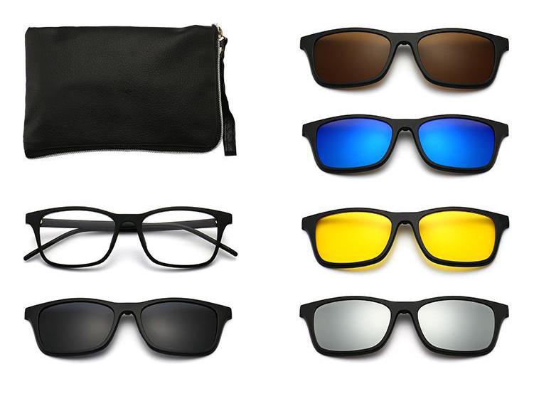 Clip-on Glasses Set: Includes 5 Polarized Lenses, Compatible with Myopia TR90 Retro Magnetic Sunglasses