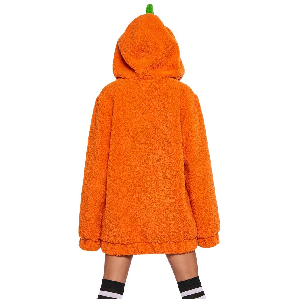 Giacca da Donna con Cappuccio e Zip, Stampa Zucca di Halloween, Flanella, Manica Lunga, Casual
