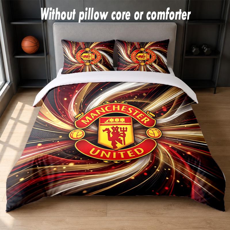Manchester United Design Bed Bedding Set 1 Duvet Cover + 2 Pillowcases Soft Breathable Household Bed Linens