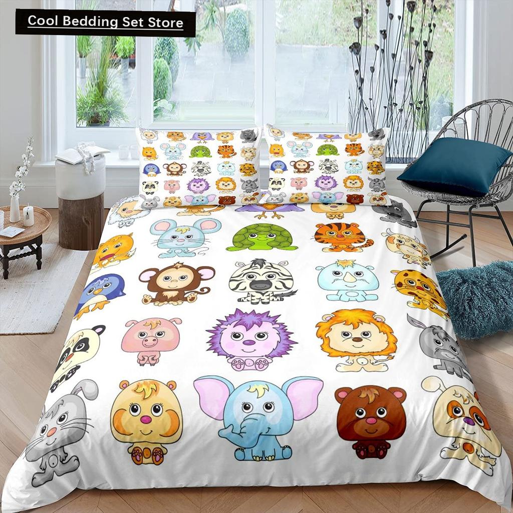 Kids Cartoon Animal Zebra Giraffe Fox Kangaroo King Queen Duvet Cover Boy Girl Rabbit Wildlife Bedding Set Polyester Quilt Cover