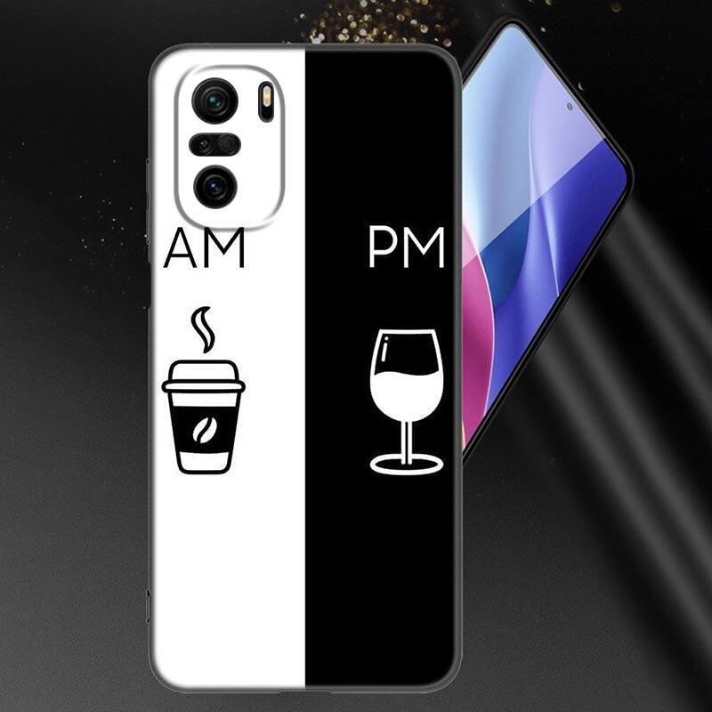 Coffee Wine Cup Phone Case For Xiaomi Mi POCO X3 NFC GT M4 M3 12 11T 10T Pro A3 11 Lite NE 5G 12X 11i F3 Soft TPU Black Cover