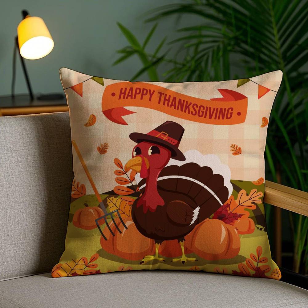 Thankful Festival Turkey Pillow Case Holiday Horror Atmosphere Short Plush Double-sided Printing Home Cushion Cover
