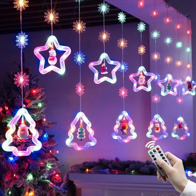 LED Star Curtain Lights: Christmas Pentagram String with Copper Wire & Icicle Design for Festive Atmosphere