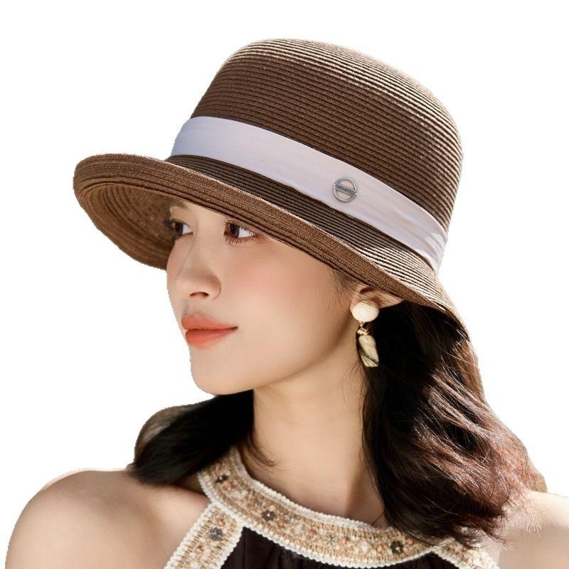 Sun Hat Women'S French Elegant Lafite Straw Hat Outdoor Uv Protection Sun Hat Outing Basin Hat
