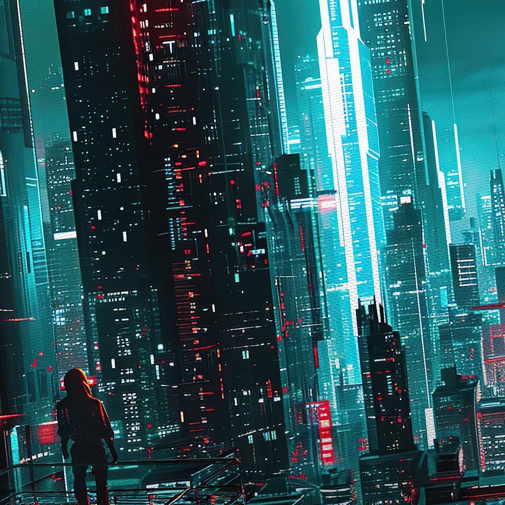 Cyberpunk City Wall Tapestry Neon Urban Art Sci Fi Landscape Bedroom Decor Futuristic Cityscape Hanging Tech Design