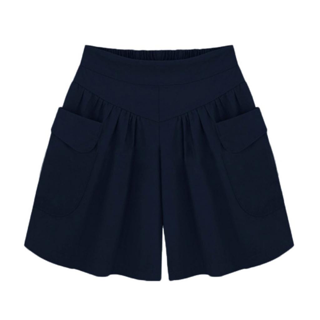 Women Solid Loose Hot Pants Pockets Lady Summer Casual Shorts