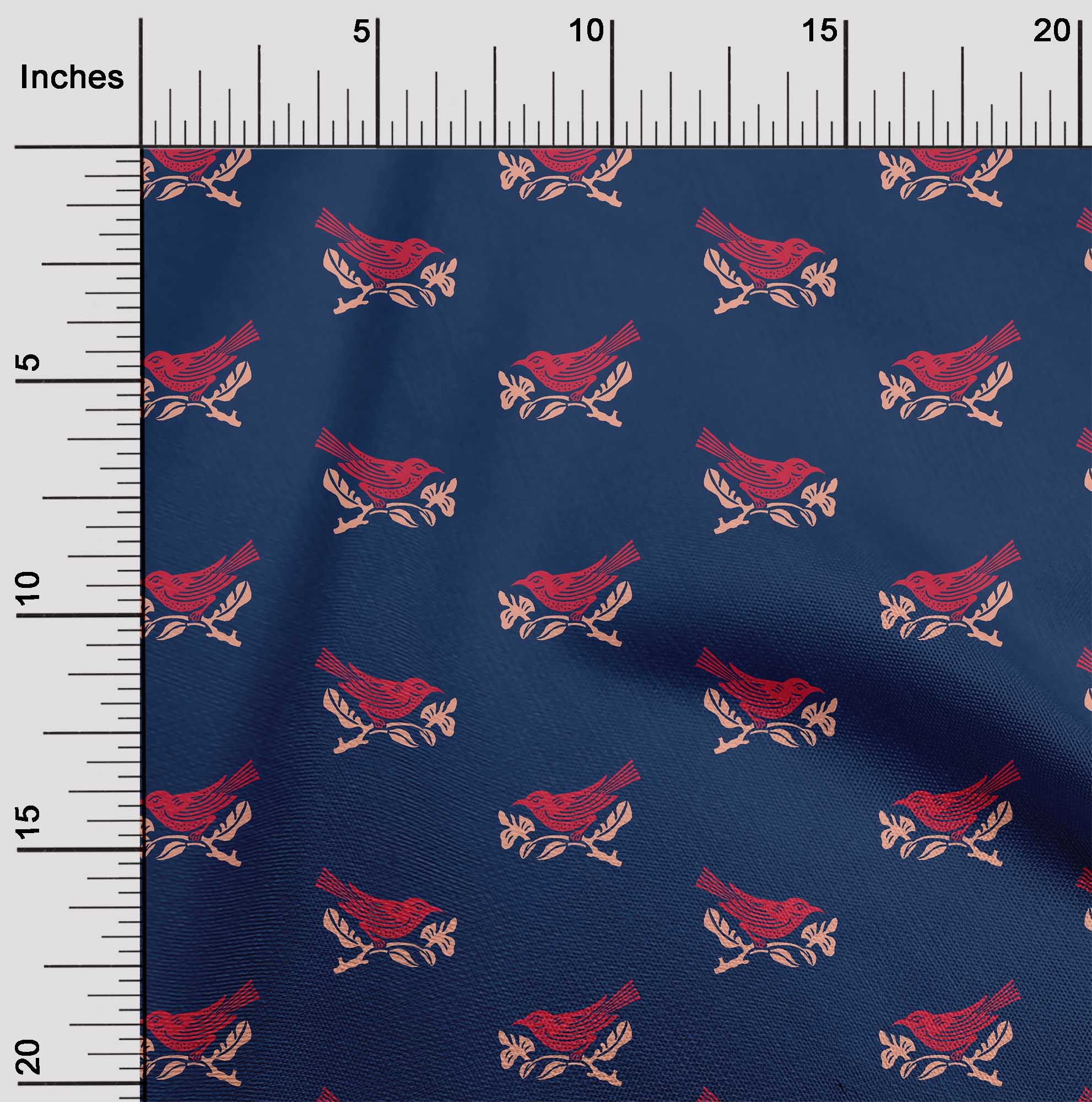 

OneOone Cotton Flex Fabric Branch & Bird Block Тканина у дворі 40 дюймів 42 Inch - Viscose Chiffon темно-синього кольору