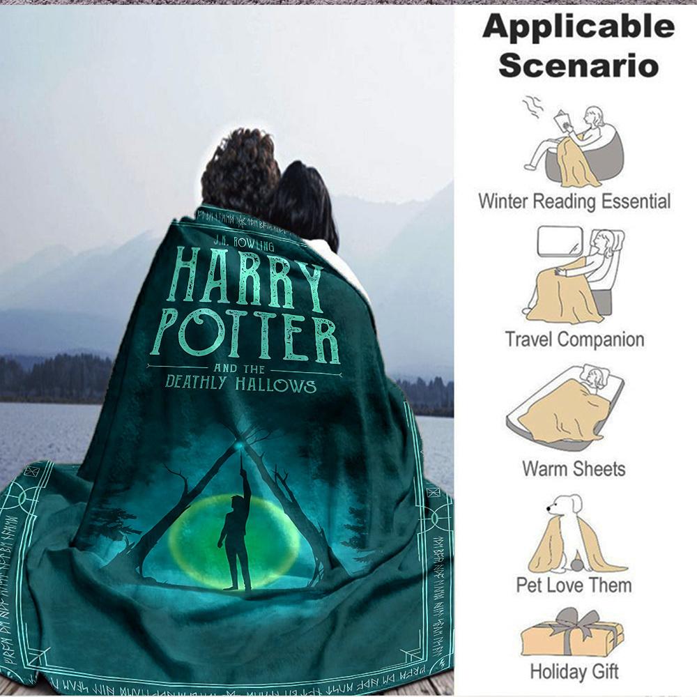 1pc Harry Potter Flannel Throw Blanket - HD Printed Lightweight Soft Warm All-Season Blanket for Sofa, Bed, Travel, Camping 040