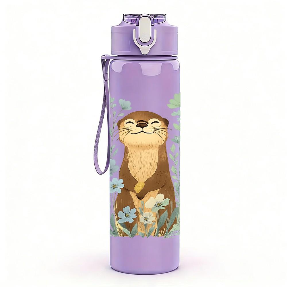 1PC Botanical Standing Otter 750ml Color Plastic Sports Water Bottle Leakproof Flip Straw Lid Suitable for Sports Office Home Use