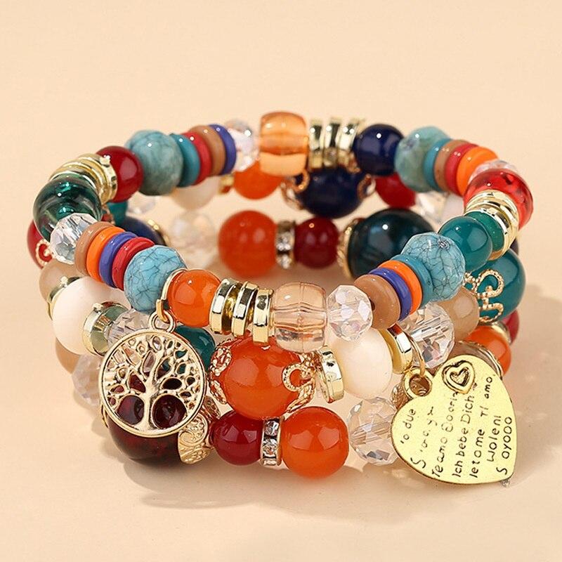 2023 New Bohemia Beaded Bracelets Set For Women Fashion Tassel Elastic Chain Bangles Ladies Trendy Party Jewelry Premium Gifts
