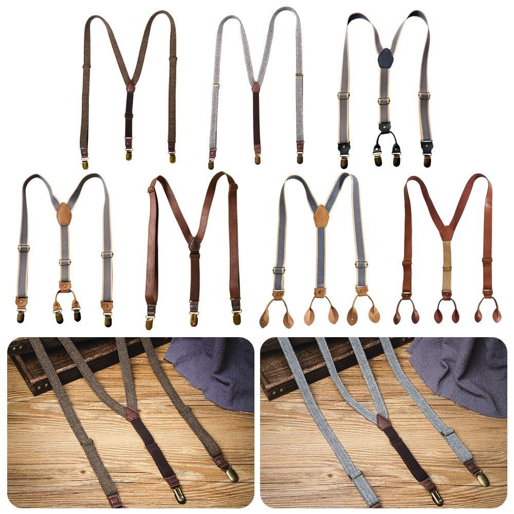 Retro Design British Style Suspenders Elastic Strap Metal Clip Suspenders Suit Accessories