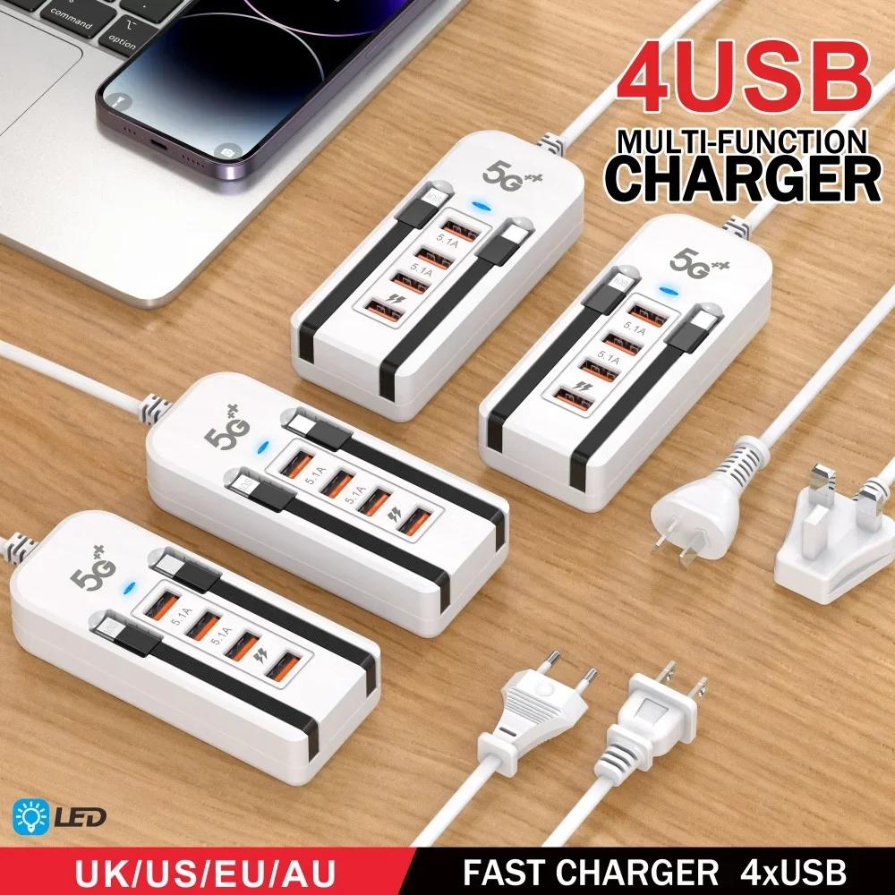 66W Fast Charging Multiport USB Charger PD Type C Phone Charger for IPhone Samsung Xiaomi Quick Charge EU US Plug Wall Charger