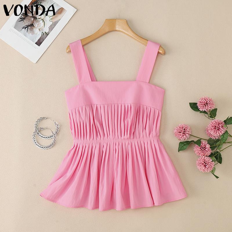 

VONDA Женские топы-майки без рукавов на бретелях с оборками и плиссировкой, повседневные 5XL