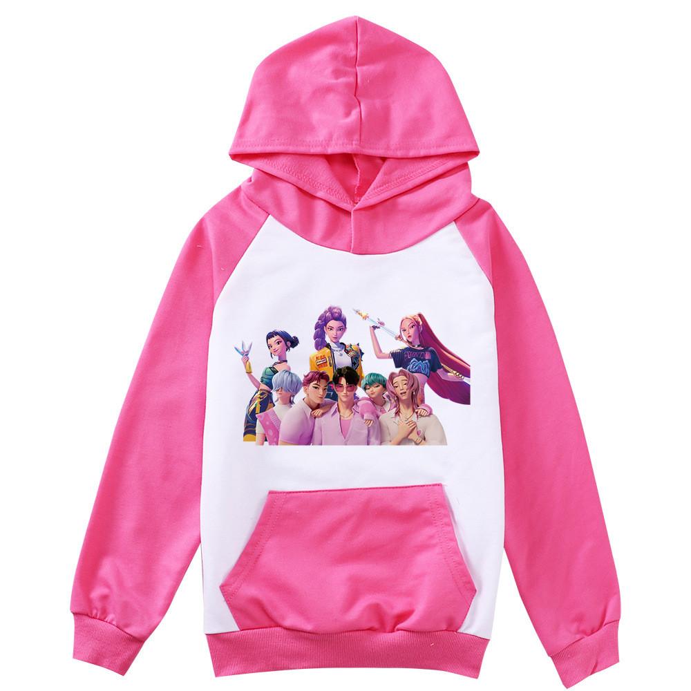 Kids Girls Anime Cartoon K-Pop Rumi Zoey Mira Printed Pocket Casual Long Sleeves Hoodies