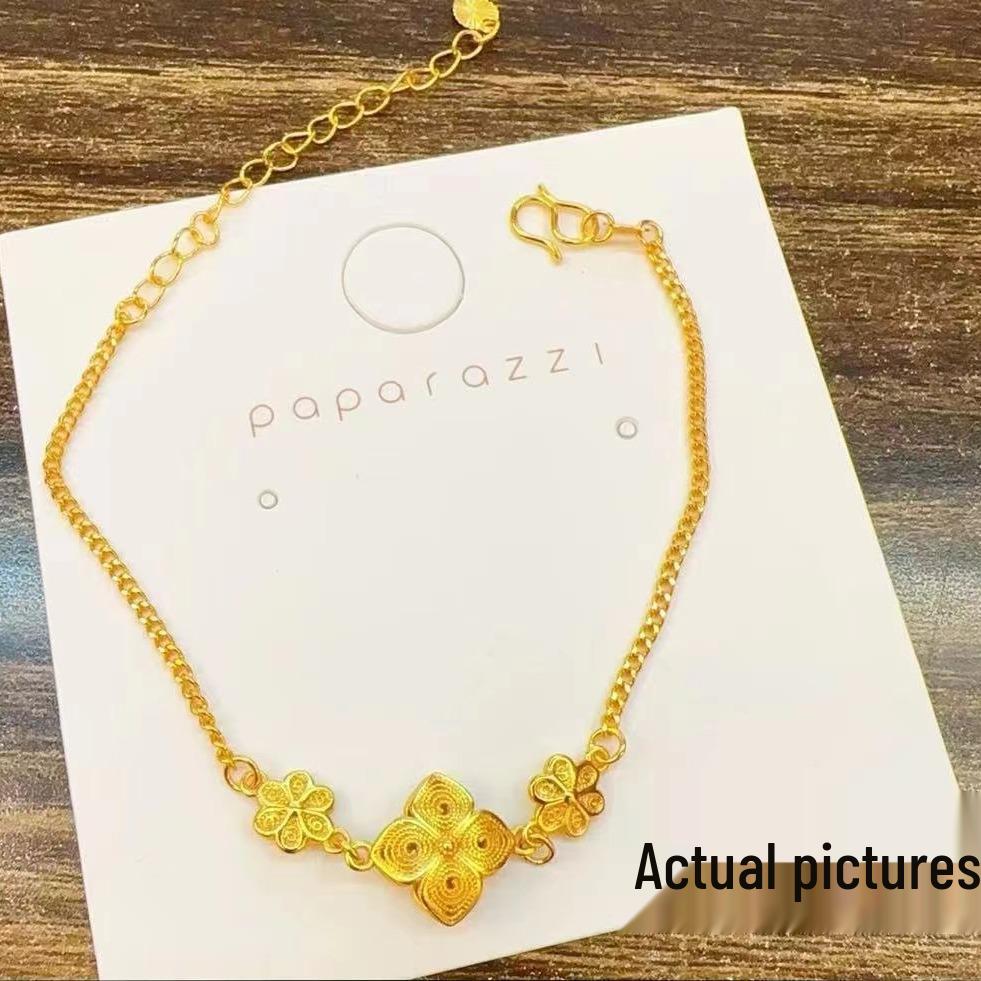 Золотой Шелковый Браслет с Цветами Магнолии - Элегантный Стиль Xiaohongshu