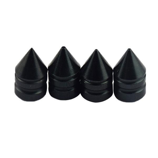 4 Tappi Valvola Per Pneumatici C-FUNN In Alluminio A Forma Di Punta, Universali Per Auto, Moto, Bici, Colore Nero