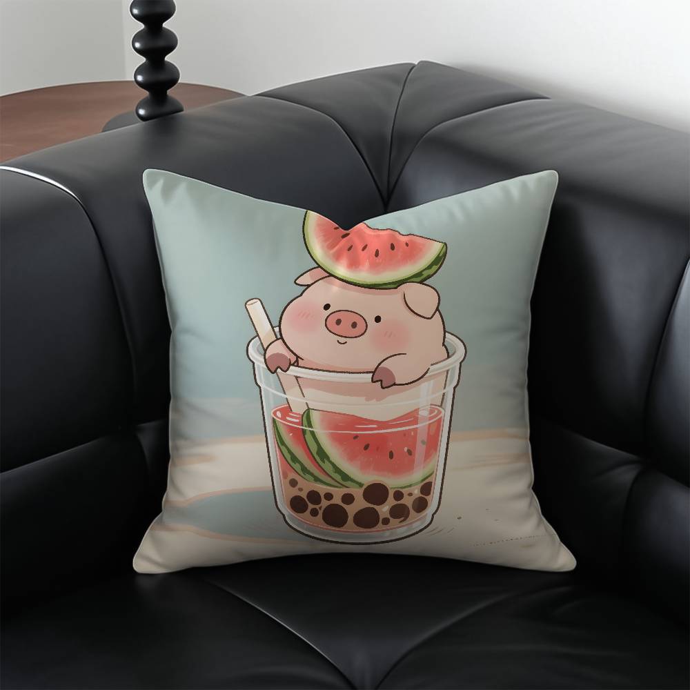 Cute Pig Summer Surprise Pillow Case Anti-dustmite Pillowcase Invisible zipper silky short plush Sofa cushion cover