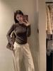 Korean Retro Floral Henley Long Sleeve Slim Fit Women's Top for Autumn/Winter