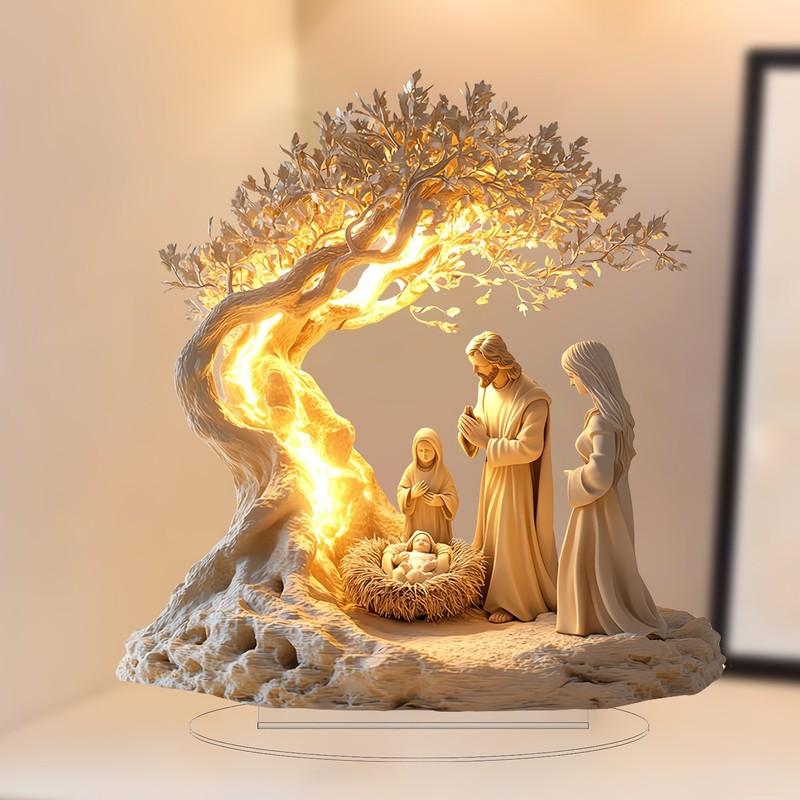 Piece Desktop Decoration Acrylic Ornament Jesus and the Tree of Life Newborn Home Decora Ornament Children's Gift Holiday Gift