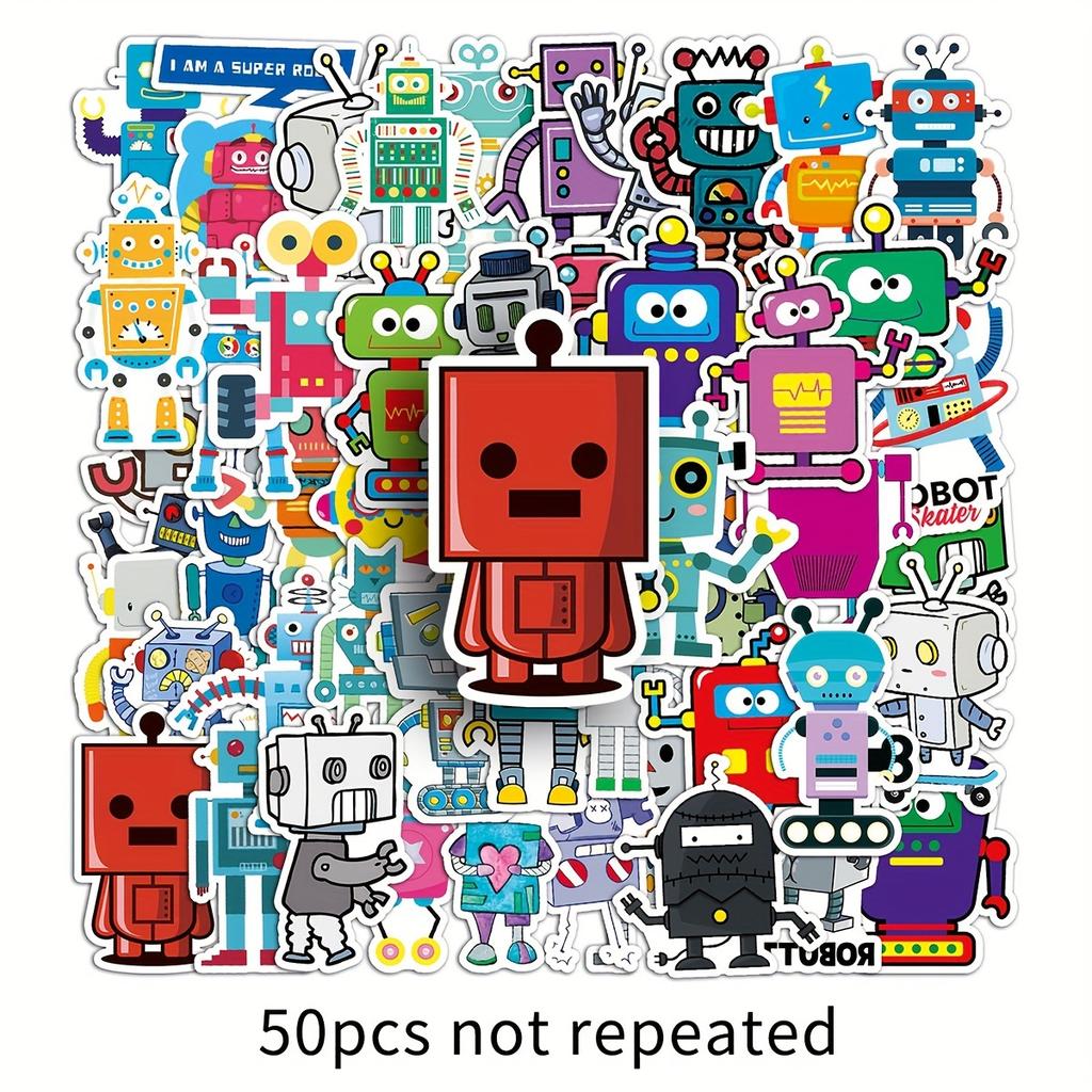 50pcs Robot Personalized Cartoon Creative Cute Stickers Decorate Notebook Mobile Phone Case Luggage Cup Stickers