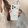 Korean Style Stripes & Stars Foldable Stand Case, Compatible with iPhone 15/16/17 Pro Max