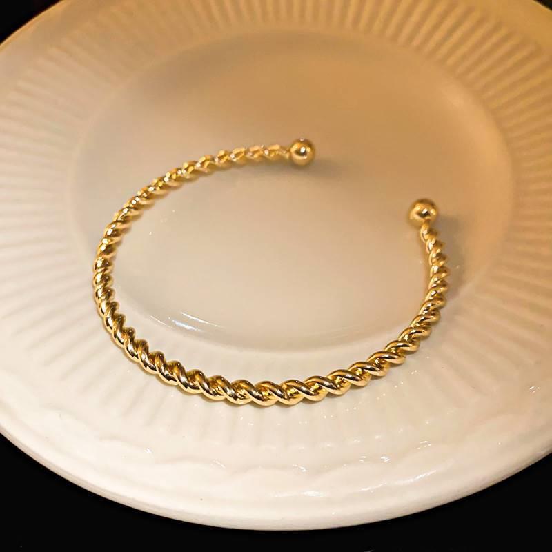 Gold Plated Zircon Titanium Steel Korean Minimalist Bangle | Versatile High-End Bracelet for Women
