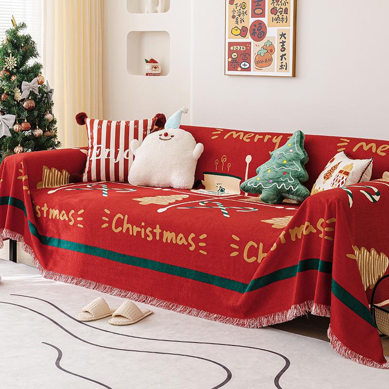 Red Sofa Towel Waterproof Non-Slip Christmas Atmosphere Sofa Cover Cloth All-Inclusive Universal Cover Cover
