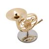 4in Miniature Golden French Horn Replica with Stand Instrument Model Ornaments Christmas Gifts