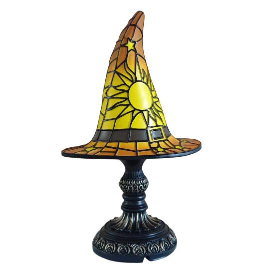 Yousheng Stained Glass Witch Hat Lamp, USB Powered Night Light for Bedroom Shelf Decor, Halloween Warm Glow Gothic Table Lamp for жёлтый
